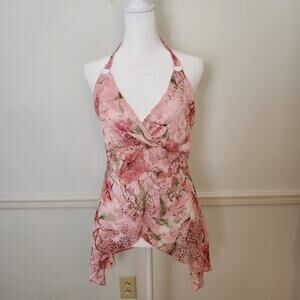 Vtg 90s Y2K Obe Tank Top Sz Medium Babydoll Sheer Halter Fairy Floral WhimsiGoth